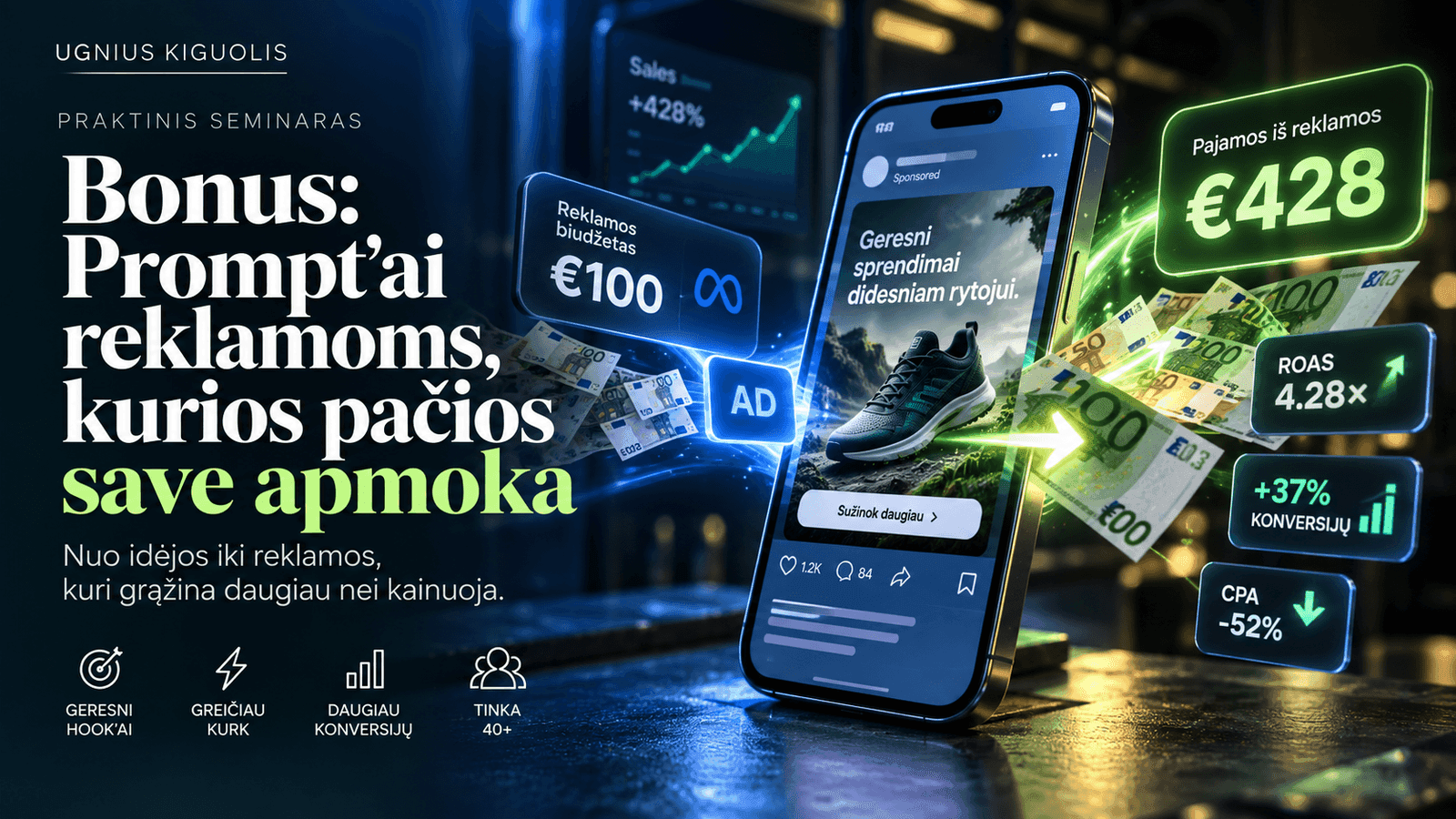 Prompt'ai reklamoms, kurios pačios save apmoka