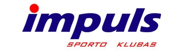 Sporto klubo „Impuls“ logotipas – mėlynas užrašas su raudonu tašku ir paantrašte